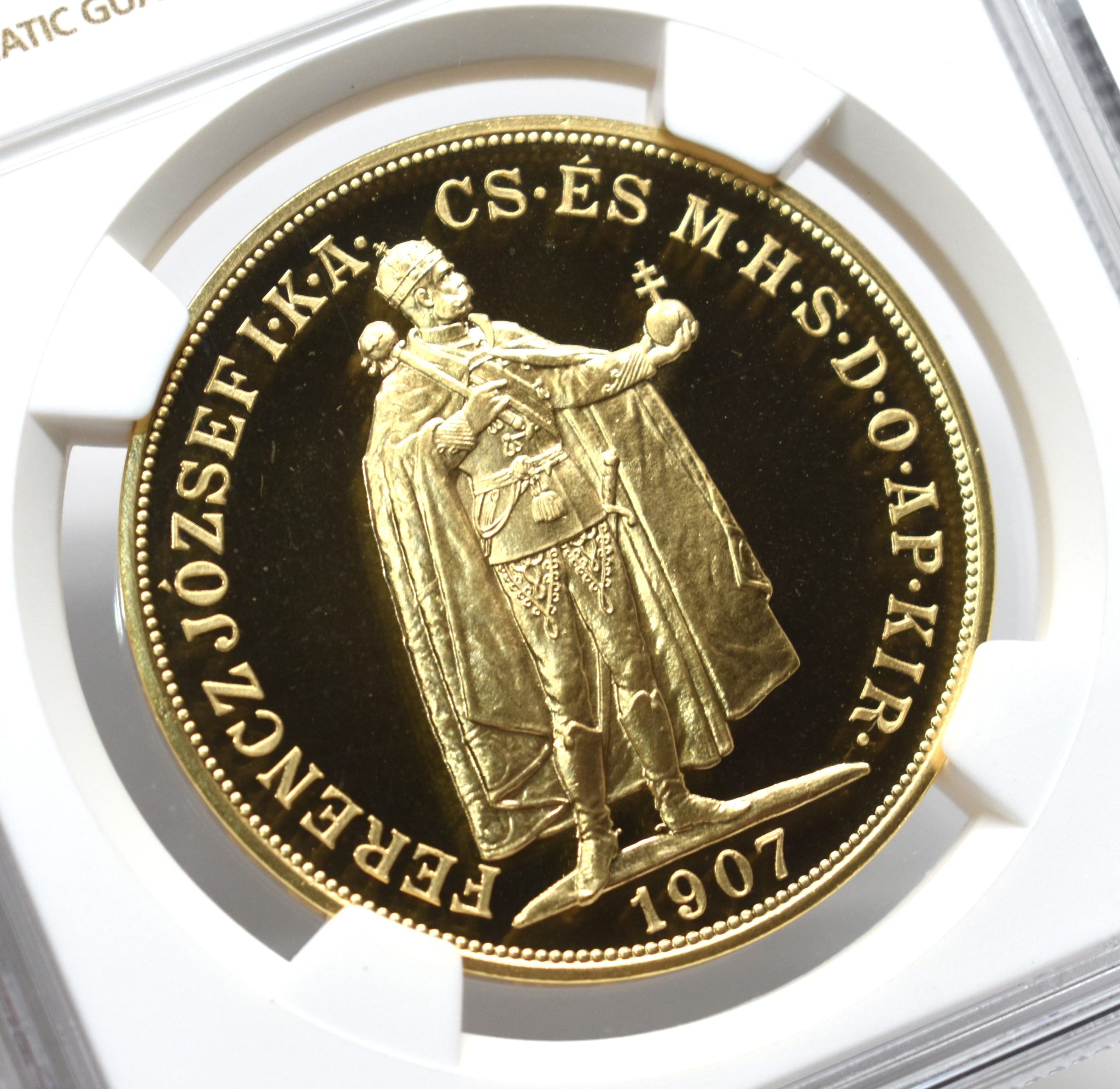 【Sold】1907年（2017年） ハンガリー フランツ・ヨーゼフ1世 100コロナ金貨 スタンディング リストライク NGC ソブリン
